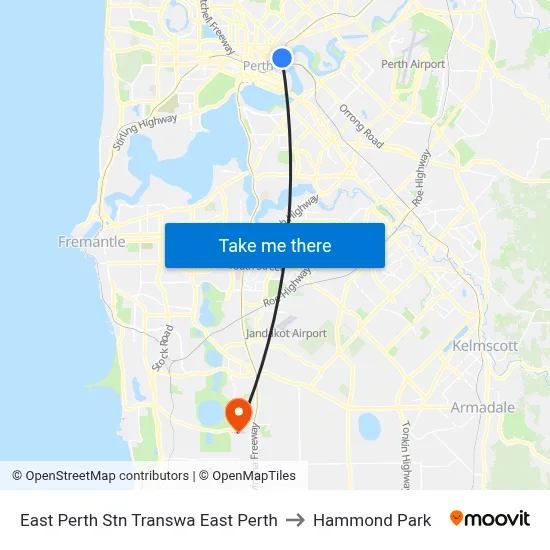 East Perth Stn Transwa East Perth to Hammond Park map