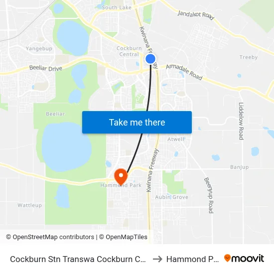 Cockburn Stn Transwa Cockburn Central to Hammond Park map