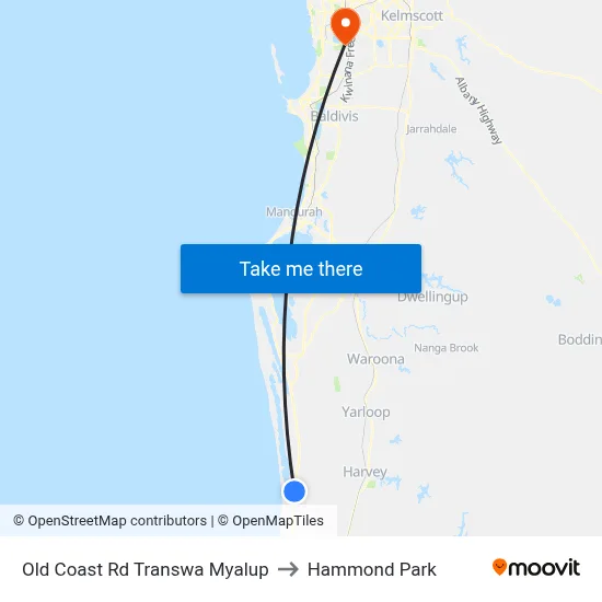 Old Coast Rd Transwa Myalup to Hammond Park map
