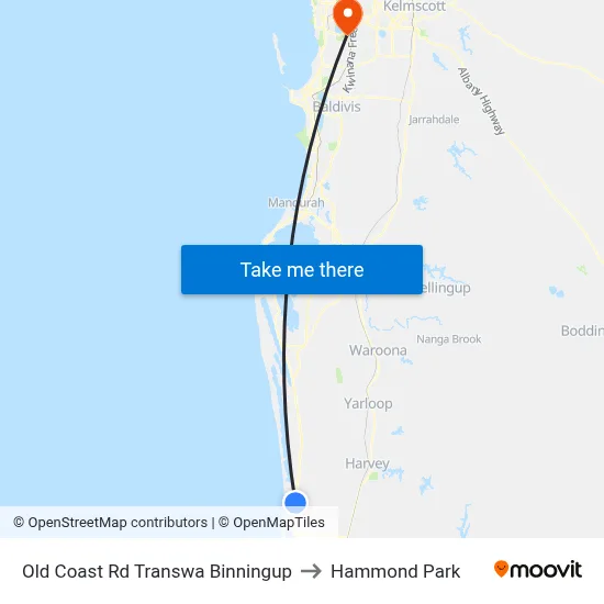 Old Coast Rd Transwa Binningup to Hammond Park map