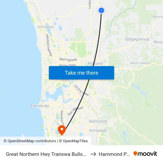 Great Northern Hwy Transwa Bullsbrook to Hammond Park map