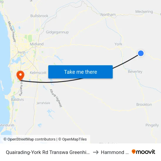 Quairading-York Rd Transwa Greenhills Turnoff to Hammond Park map