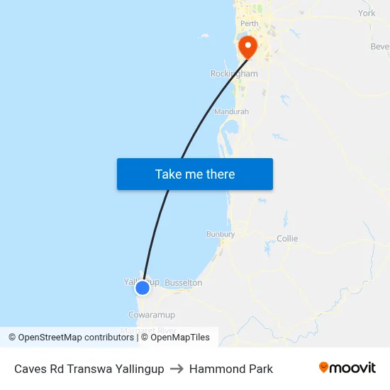 Caves Rd Transwa Yallingup to Hammond Park map