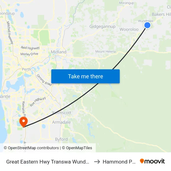 Great Eastern Hwy Transwa Wundowie to Hammond Park map
