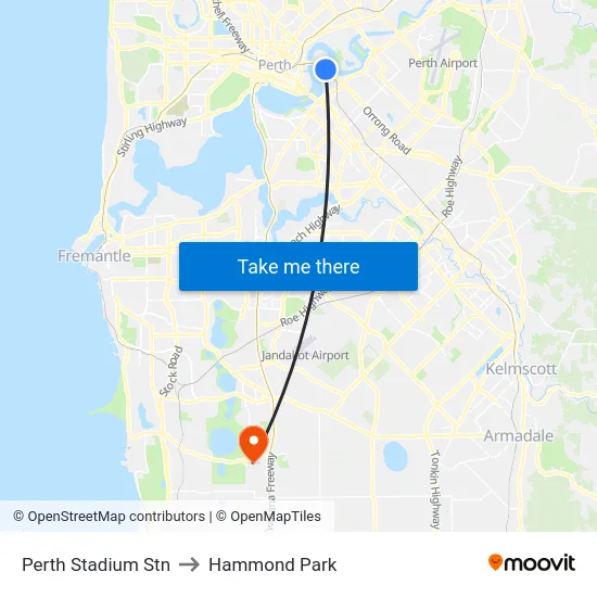 Perth Stadium Stn to Hammond Park map