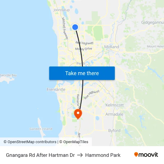 Gnangara Rd After Hartman Dr to Hammond Park map