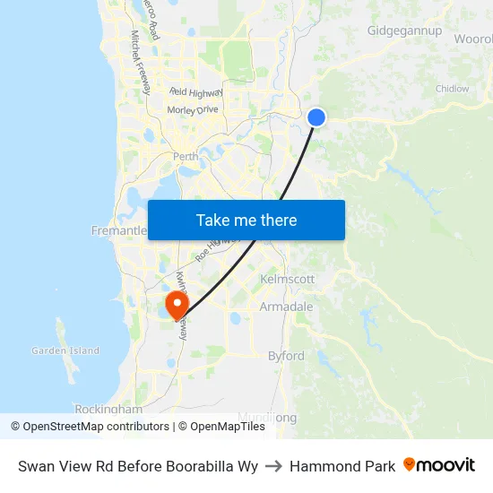 Swan View Rd Before Boorabilla Wy to Hammond Park map