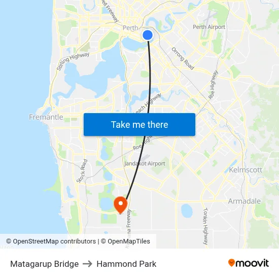 Matagarup Bridge to Hammond Park map