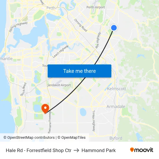 Hale Rd - Forrestfield Shop Ctr to Hammond Park map