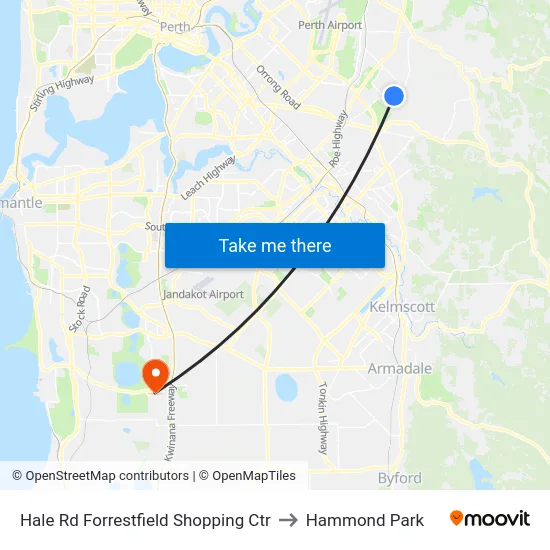Hale Rd Forrestfield Shopping Ctr to Hammond Park map