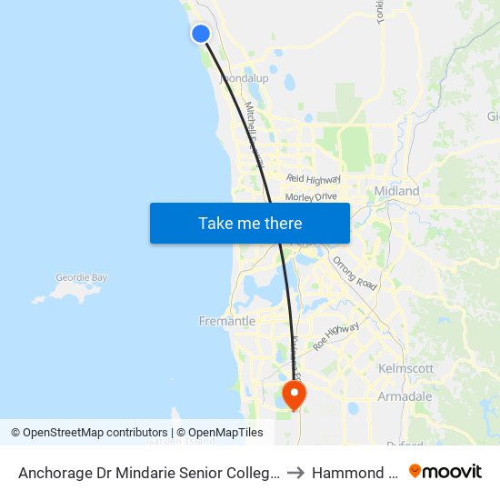 Anchorage Dr Nth Mindarie Senior College Stand 2 to Hammond Park map