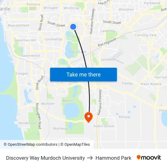 Discovery Way Murdoch University to Hammond Park map