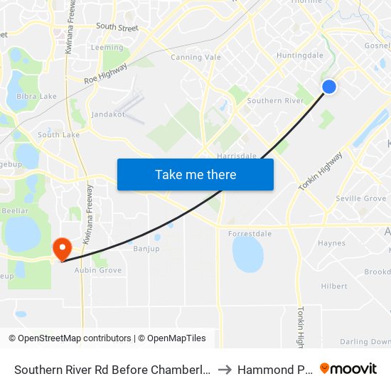 Southern River Rd Before Chamberlain St to Hammond Park map