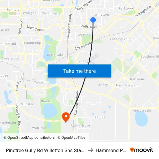 Pinetree Gully Rd Willetton Shs Stand 2 to Hammond Park map