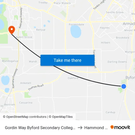 Gordin Way Byford Secondary College Stand 2 to Hammond Park map