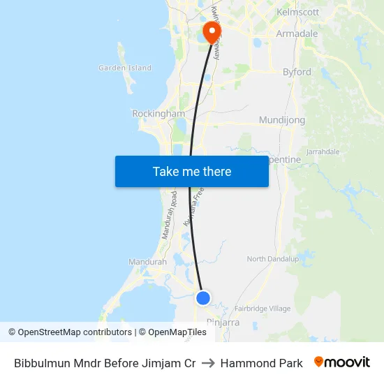 Bibbulmun Mndr Before Jimjam Cr to Hammond Park map