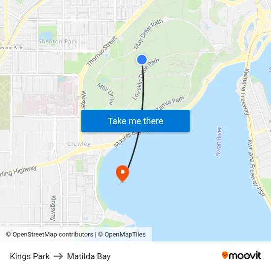 Kings Park to Matilda Bay map