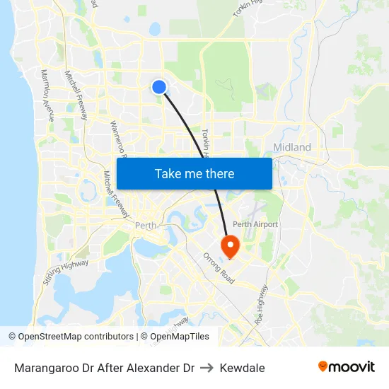Marangaroo Dr After Alexander Dr to Kewdale map