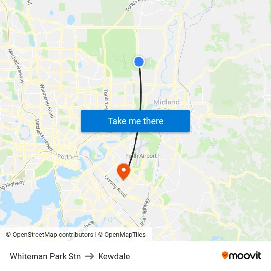 Whiteman Park Stn to Kewdale map