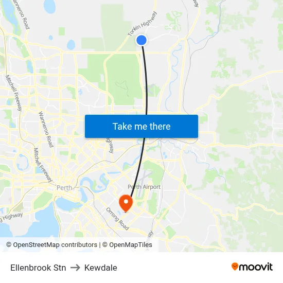 Ellenbrook Stn to Kewdale map