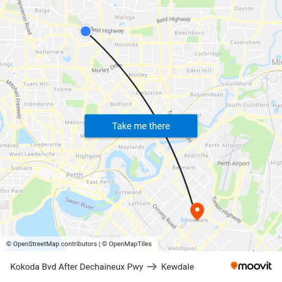 Kokoda Bvd After Dechaineux Pwy to Kewdale map