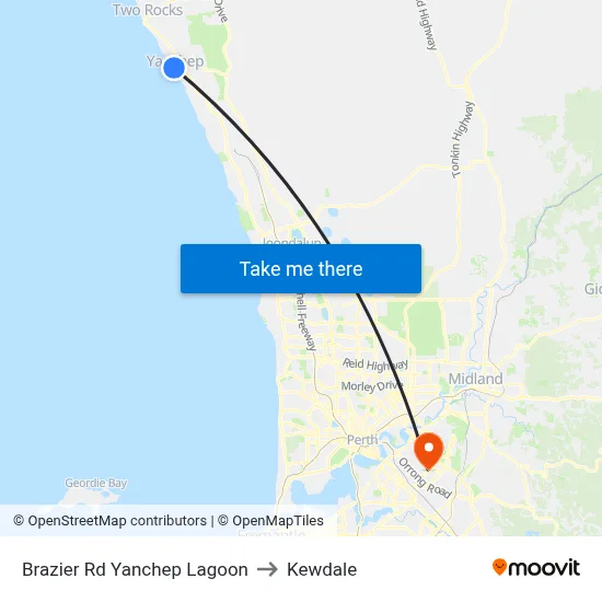 Brazier Rd Yanchep Lagoon to Kewdale map