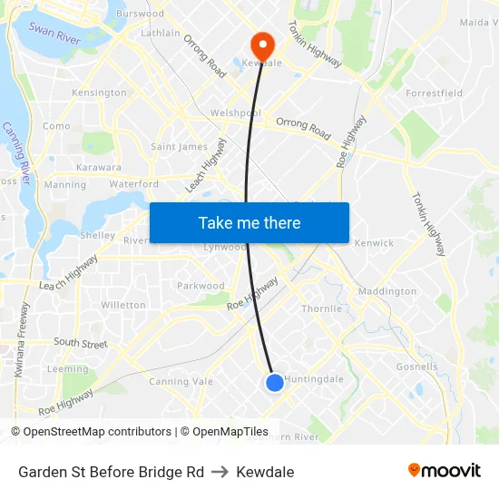 Garden St Before Bridge Rd to Kewdale map