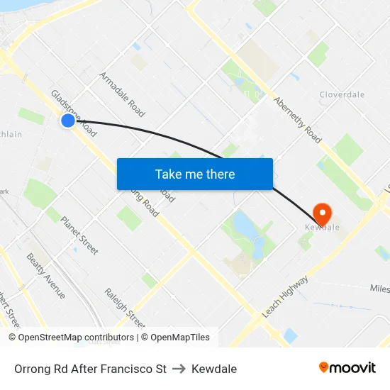 Orrong Rd After Francisco St to Kewdale map