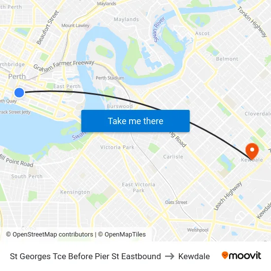 St Georges Tce Before Pier St Eastbound to Kewdale map