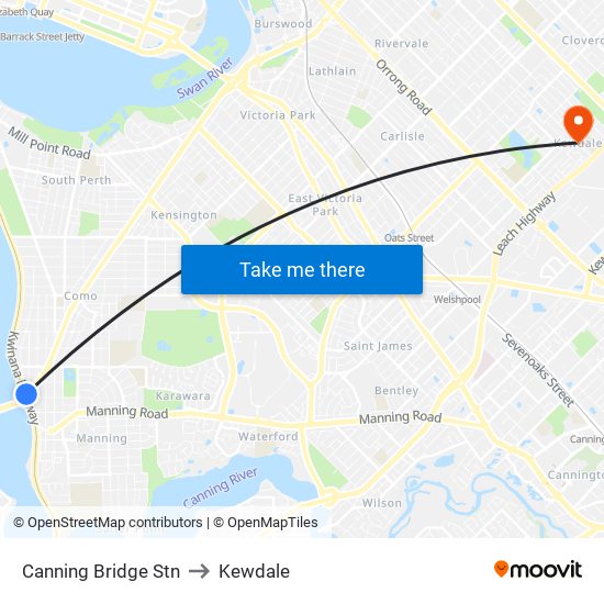 Canning Bridge Stn to Kewdale map