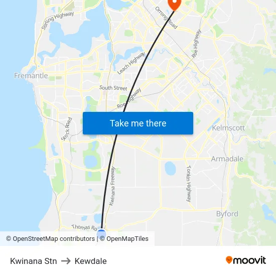 Kwinana Stn to Kewdale map