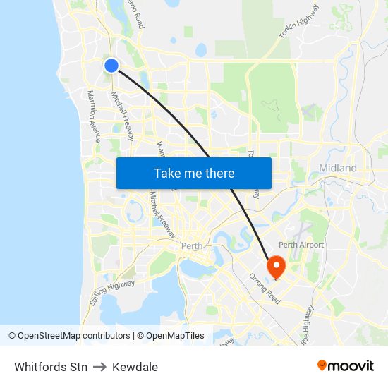 Whitfords Stn to Kewdale map