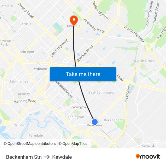 Beckenham Stn to Kewdale map