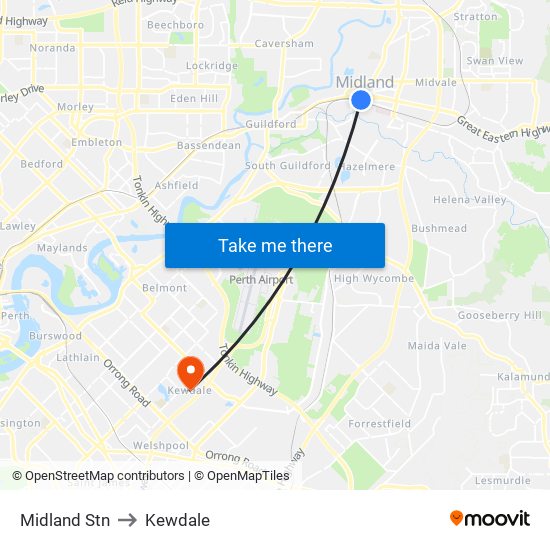 Midland Stn to Kewdale map