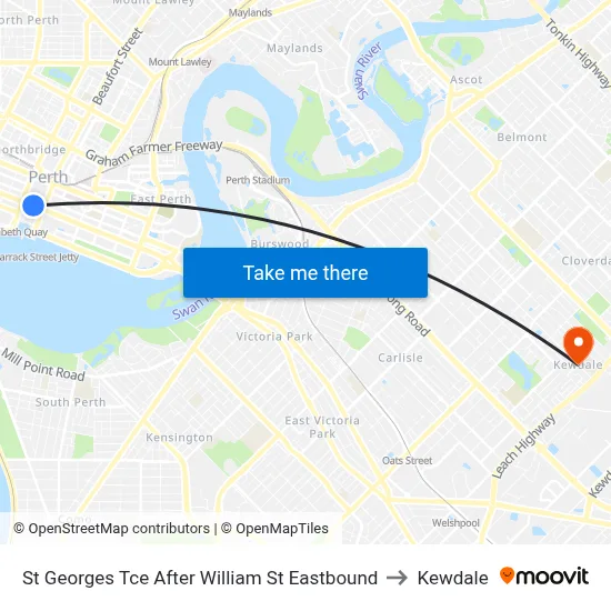 St Georges Tce After William St Eastbound to Kewdale map