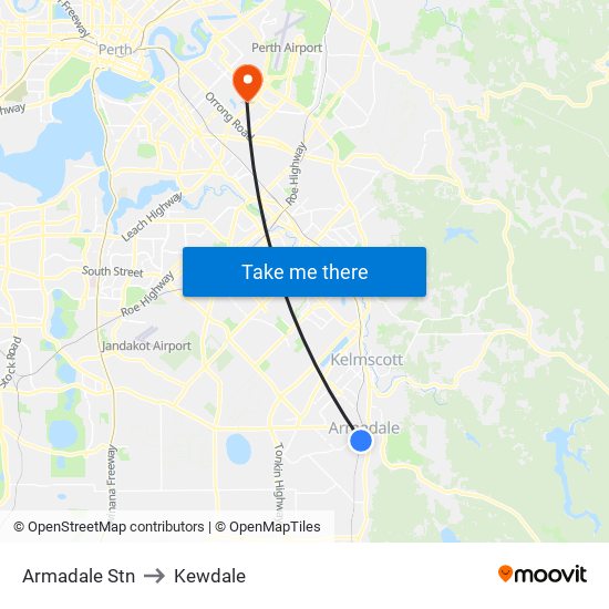 Armadale Stn to Kewdale map