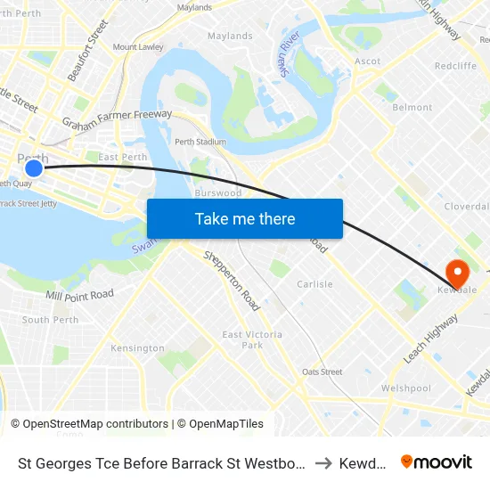 St Georges Tce Before Barrack St Westbound to Kewdale map