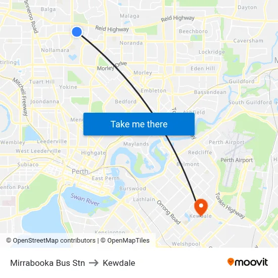 Mirrabooka Bus Stn to Kewdale map