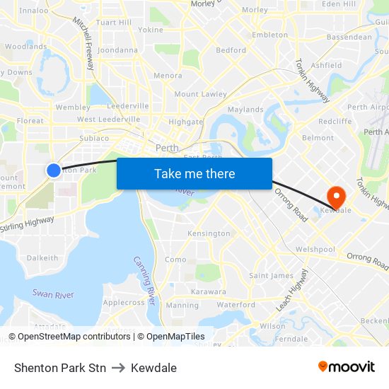 Shenton Park Stn to Kewdale map