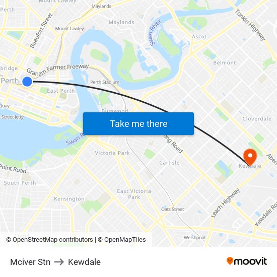 Mciver Stn to Kewdale map