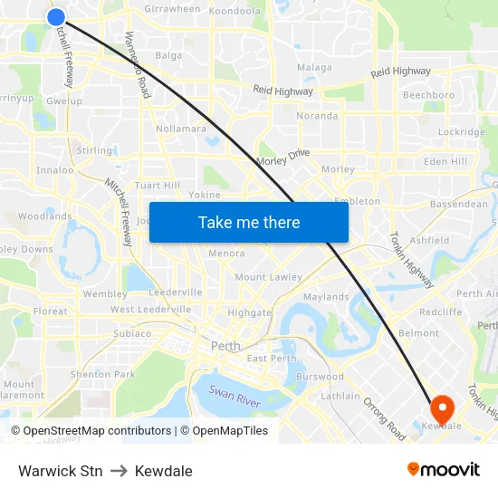 Warwick Stn to Kewdale map