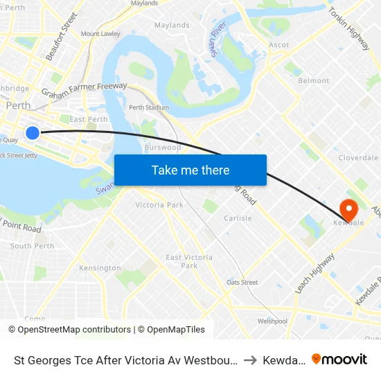 St Georges Tce After Victoria Av Westbound to Kewdale map