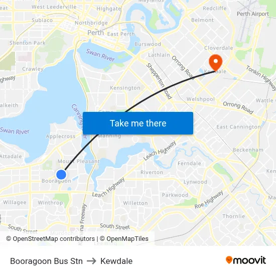 Booragoon Bus Stn to Kewdale map