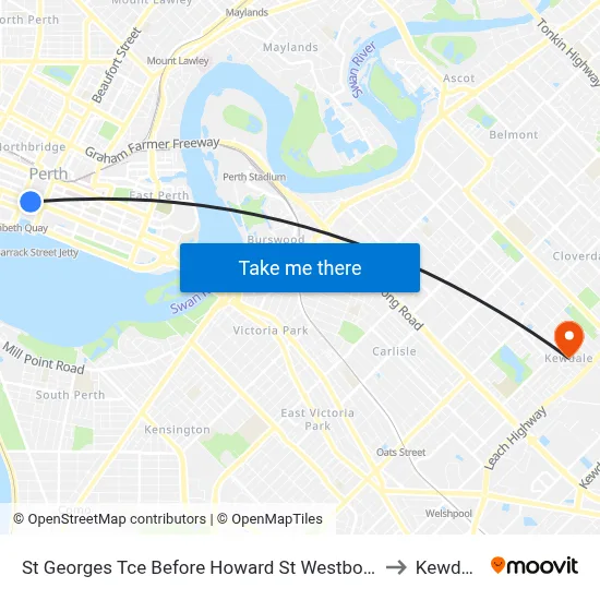 St Georges Tce Before Howard St Westbound to Kewdale map