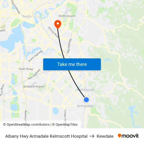 Albany Hwy Armadale Kelmscott Hospital to Kewdale map