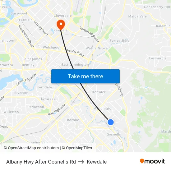 Albany Hwy After Gosnells Rd to Kewdale map