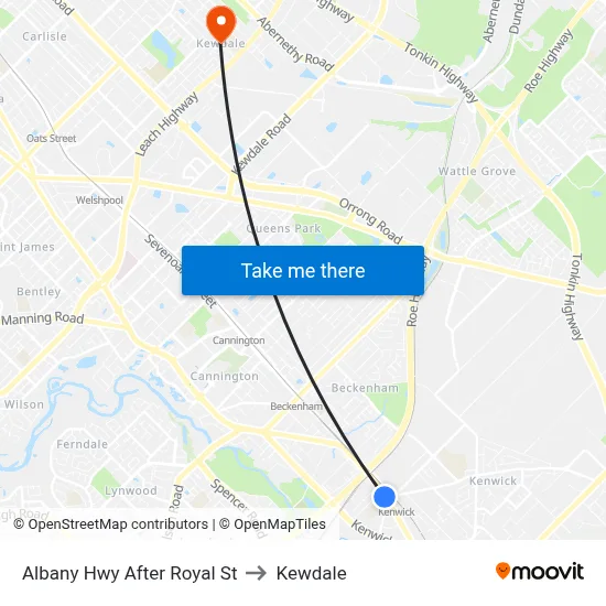 Albany Hwy After Royal St to Kewdale map