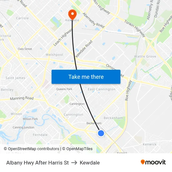 Albany Hwy After Harris St to Kewdale map