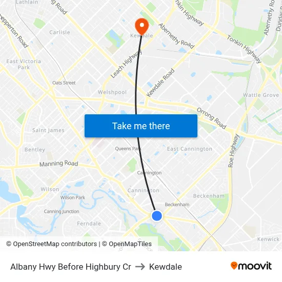 Albany Hwy Before Highbury Cr to Kewdale map