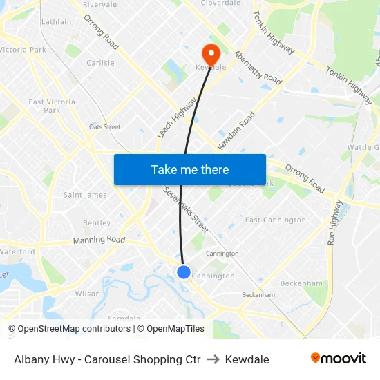 Albany Hwy - Carousel Shopping Ctr to Kewdale map